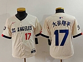Youth Los Angeles Dodgers #17 Shohei Ohtani Number Cream Blue 2024 City Connect Limited Jersey,baseball caps,new era cap wholesale,wholesale hats